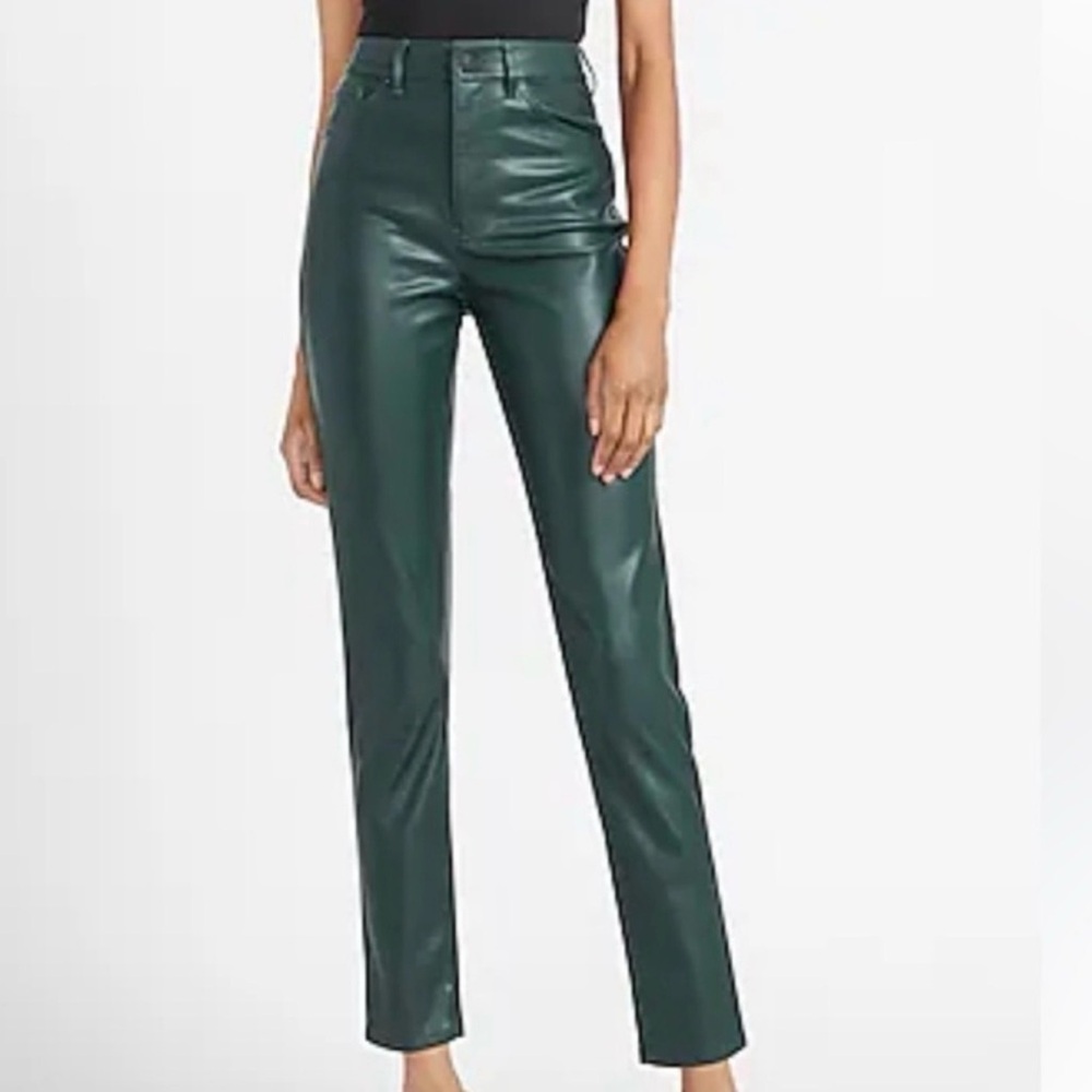 Express Forest Green Faux Leather Straight Leg Pants